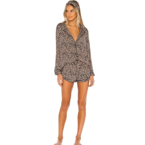 Plush Women's Cheetah PJ & Headband Set Black & Brown Multi Size S NWT - Picture 1 of 9